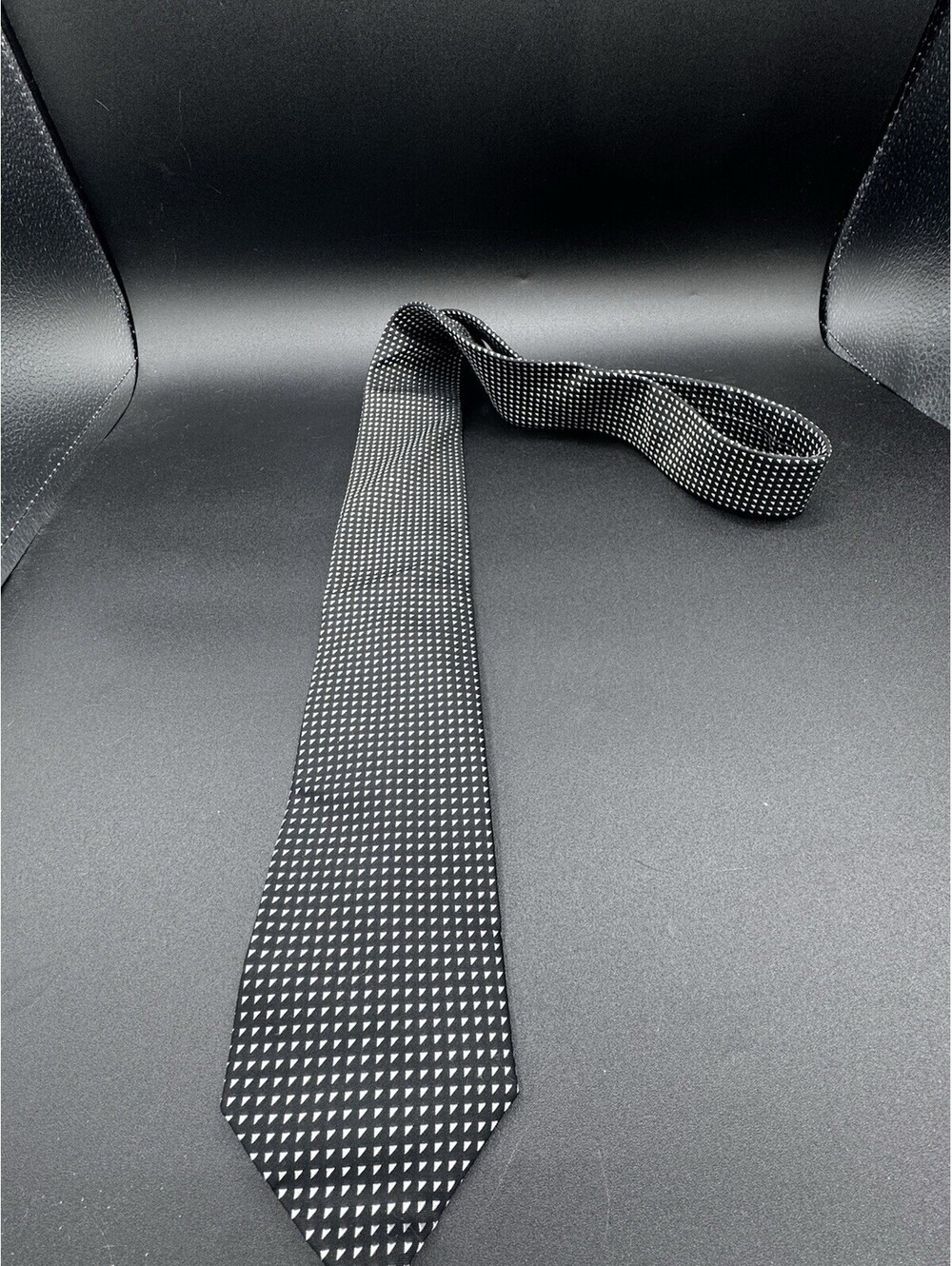 Marc Anthony Silk Tie Black White Micro Geometric 57x3